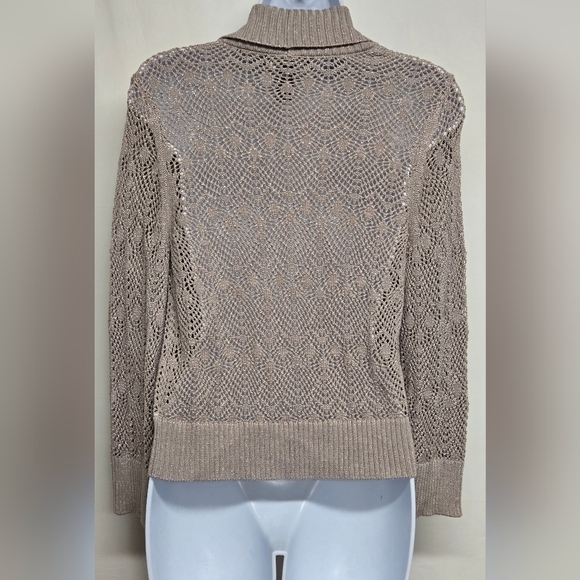 I.N.C. Shrug M Open Front Knit Collared Taupe Silver Sparkle Metallic - Picture 4 of 5